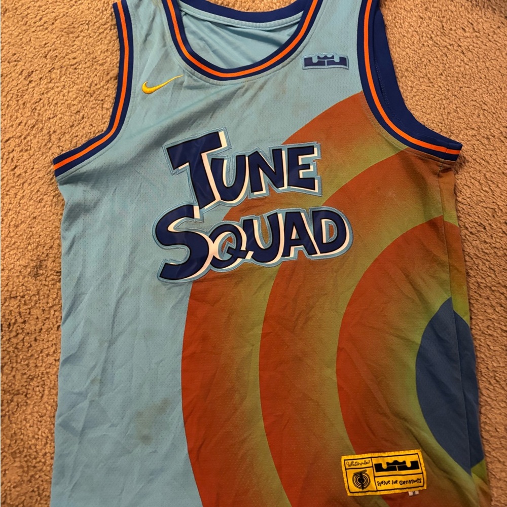 Nike Tune Squad Light Blue and Orange Basketball Jersey